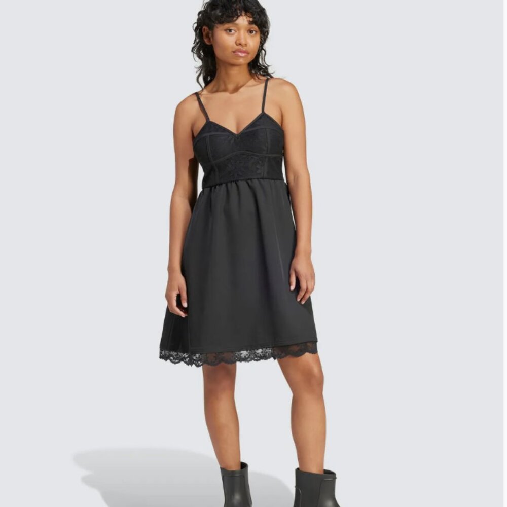 NWT Adidas Originals Dark Varsity Lace Mini Dress - Black - New With Tags